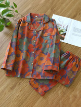 Poppy Flower Long Sleeve Cotton Pajama Set