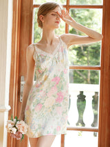 Satin Floral Lace Spaghetti Strap Nightgown