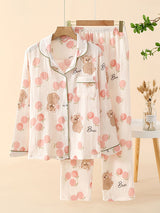 2Pcs Crepe Print Shirt Pajama Set