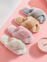 Cross Fashion Open Toe Plush Slippers