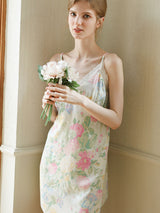 Satin Floral Lace Spaghetti Strap Nightgown