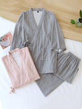 Solid Couple Cotton Robe Pajamas Set - Kafiloe