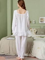 Square Neck Ruffle Hem Long Pants Pajama Set