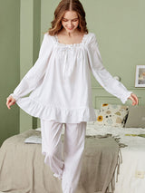 Square Neck Ruffle Hem Long Pants Pajama Set