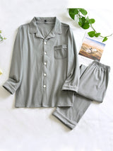 Spring Autumn Solid Couple Pajamas Set - Kafiloe