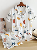 Cat Print Cotton Pajama Set - Kafiloe