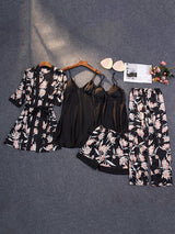 5pcs Floral Print Satin Pajamas