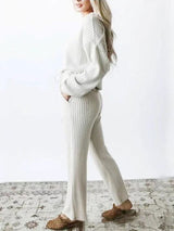 2Pcs Drawstring Ribbed Long Sleeve Outfit