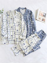 Cartoon Print Cotton Couple Pajamas - Kafiloe