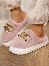 Think platform Metal Ring Plush Slippers