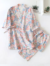 Floral Print Robe Pajama Set - Kafiloe