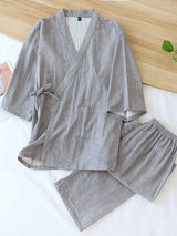 Solid Couple Cotton Robe Pajamas Set - Kafiloe