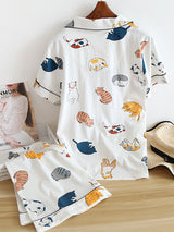 Cat Print Cotton Pajama Set - Kafiloe