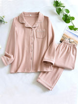 Spring Autumn Solid Couple Pajamas Set - Kafiloe