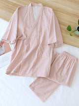 Solid Couple Cotton Robe Pajamas Set - Kafiloe