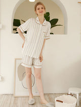 Cotton Stripe Shirt Shorts Pajamas Set