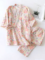 Floral Print Robe Pajama Set - Kafiloe