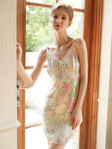 Floral Print Lace Stitching Nightdress