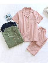 Plaid Couple Cotton Pajamas Set - Kafiloe