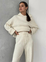 Loose Fit Knit Hoodie Pants Set