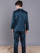 Satin Stripe Mens Shirt Pajamas Set