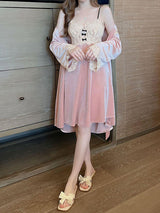 2pcs Solid Color Lace Velvet Pajamas