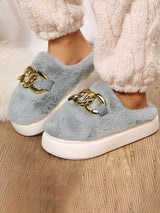 Think platform Metal Ring Plush Slippers