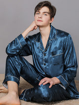 Satin Solid Men's Shirt Pajamas Set