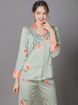 Satin Print Shirt Pajamas Set