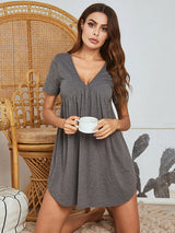 Solid V Neck Lounge Nightdress