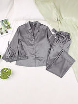 3Pcs Silk Satin Tank Top Shirt Long Pants Loungewear