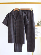 Plaid Couple Cotton Pajamas Set - Kafiloe