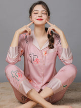 Satin Print Shirt Pajamas Set