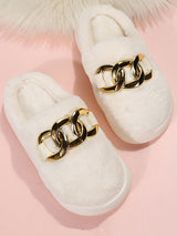 Think platform Metal Ring Plush Slippers