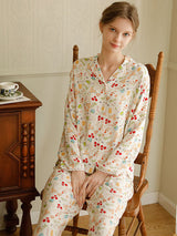 Satin Floral Shirt Pajamas Set