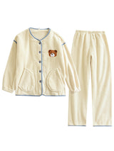 Bear Embroidery Flannel Pajama Set