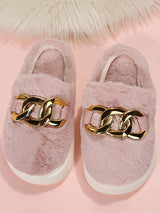 Think platform Metal Ring Plush Slippers