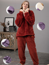 2Pcs Fleece Lapel Long Sleeve Pajamas