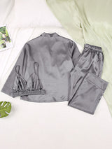 3Pcs Silk Satin Tank Top Shirt Long Pants Loungewear