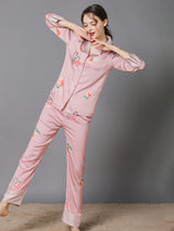 Satin Print Shirt Pajamas Set