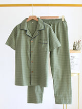 Plaid Couple Cotton Pajamas Set - Kafiloe