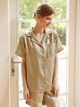 Summer Solid Silk Shirt Shorts Pajamas Set