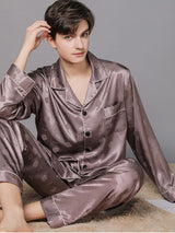 Satin Solid Men's Shirt Pajamas Set