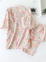 Floral Print Robe Pajama Set - Kafiloe