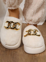 Think platform Metal Ring Plush Slippers