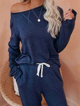 Pullover Solid Sweatsuit Lounge Set - Kafiloe