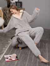 2Pcs Fleece Lapel Long Sleeve Pajamas