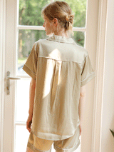 Summer Solid Silk Shirt Shorts Pajamas Set