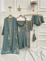 4pcs Floral Print Satin Pajama Set