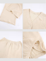 2Pcs Cotton V Neck Long Sleeve Loungewear